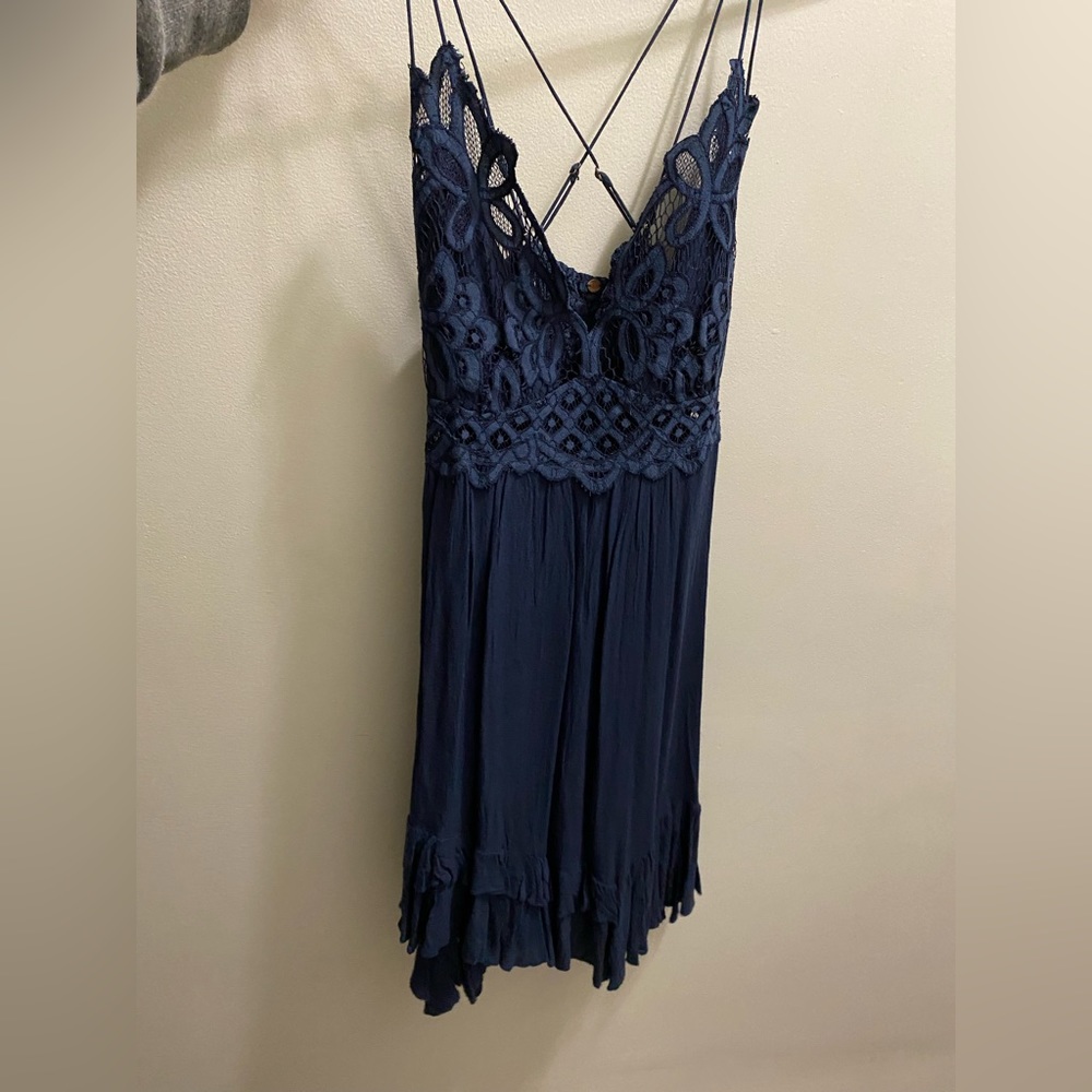 Free People Navy Lace Mini Dress
